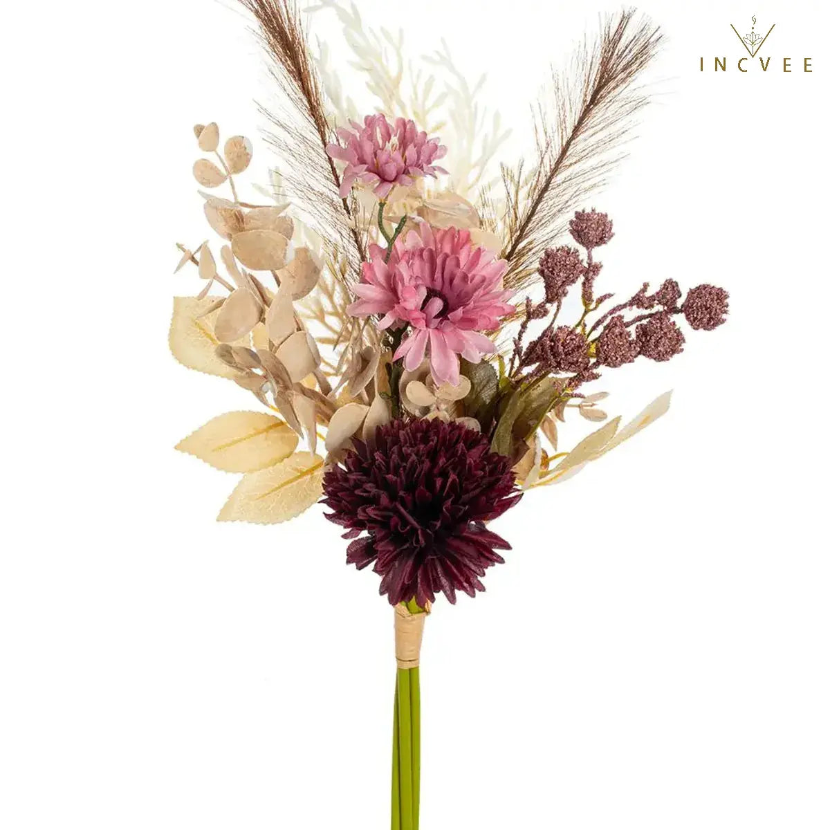 Bouquet bohème effet séché (1/3 pièces, 43 cm) - Mélange de chrysanthèmes artificiels, d'hortensias et de fleurs de la pampa, style galerie moderne et raffiné
