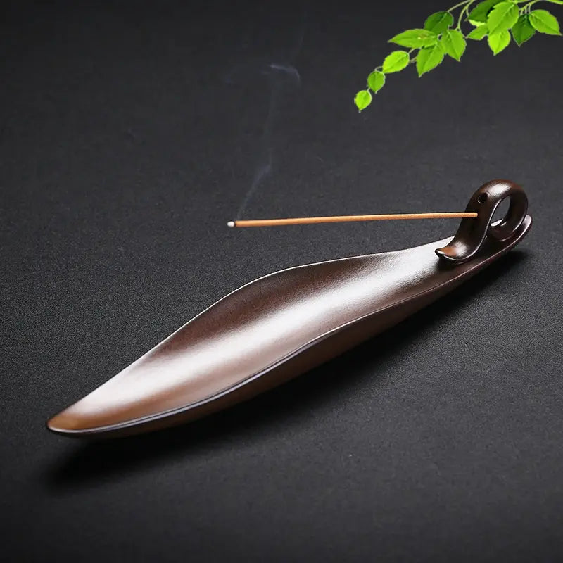 Zen Leaf Keramik-Räucherstäbchenhalter – Stabiler Halt für Räucherstäbchen, walnussfarbene Oberfläche