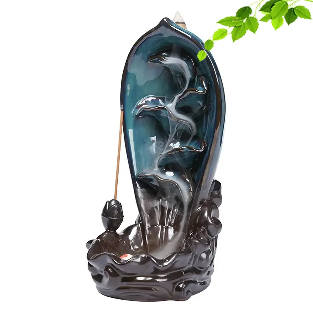 Ceramic Lotus Backflow Incense Burner Dual Use Waterfall Incense Holder
