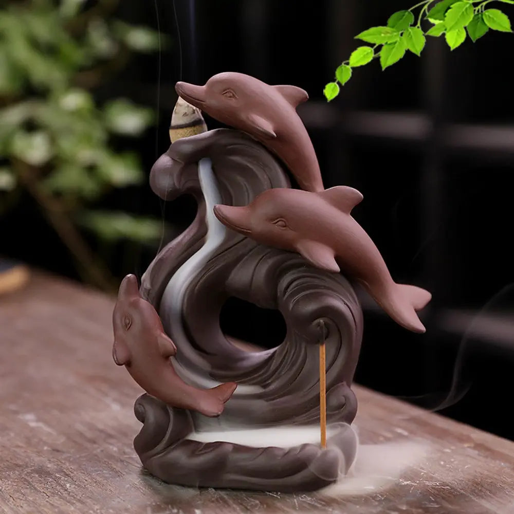 Dolphin Backflow Incense Burner Purple Clay Incense Stick Holder