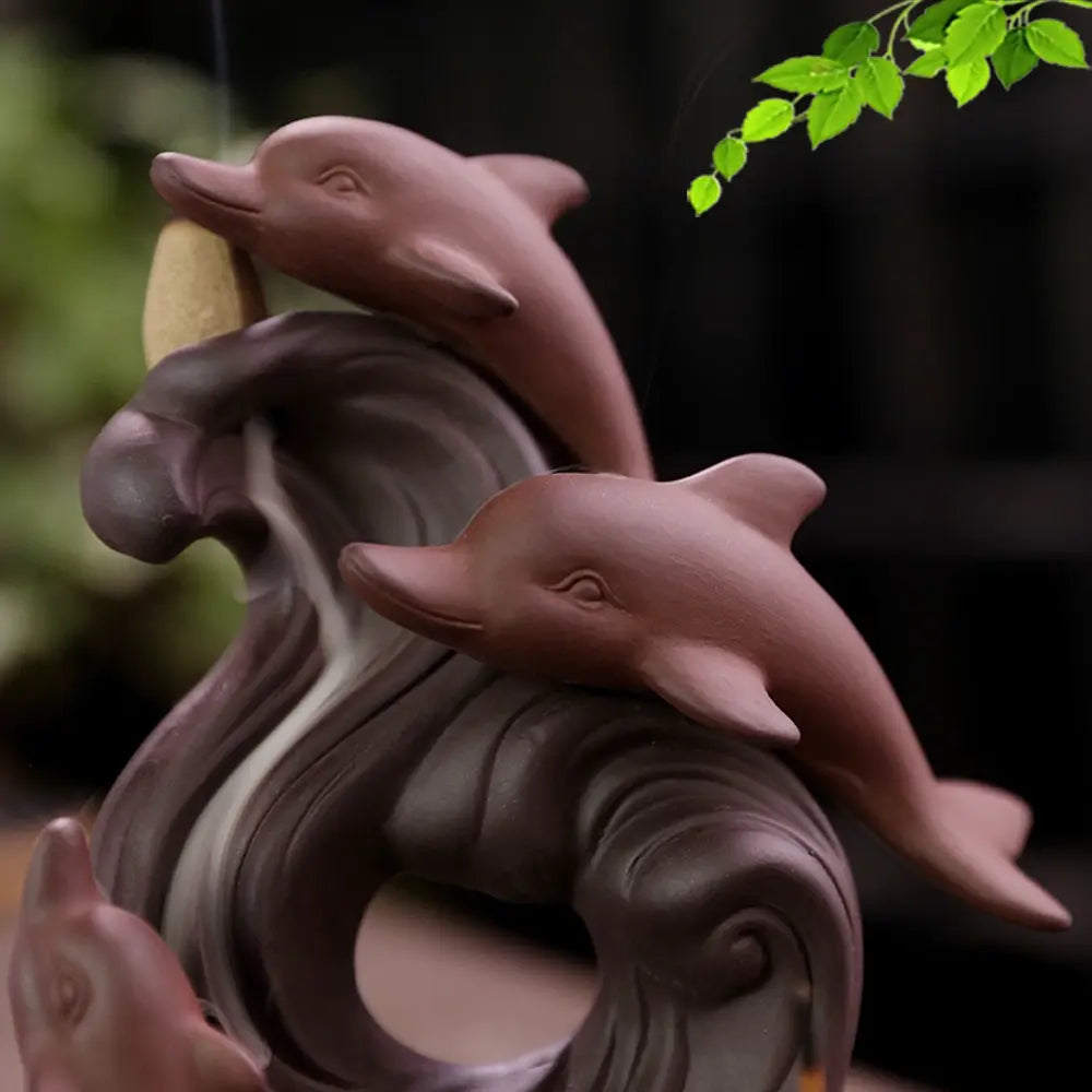 Dolphin Backflow Incense Burner Purple Clay Incense Stick Holder