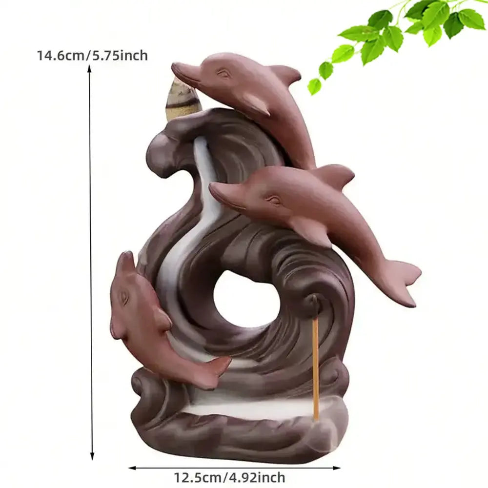 Dolphin Backflow Incense Burner Purple Clay Incense Stick Holder