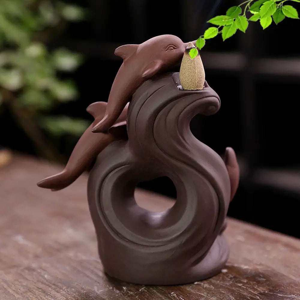 Dolphin Backflow Incense Burner Purple Clay Incense Stick Holder