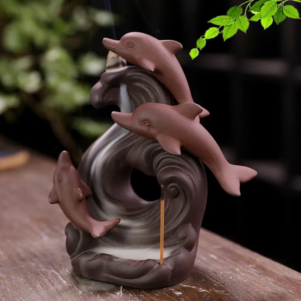 Dolphin Backflow Incense Burner Purple Clay Incense Stick Holder