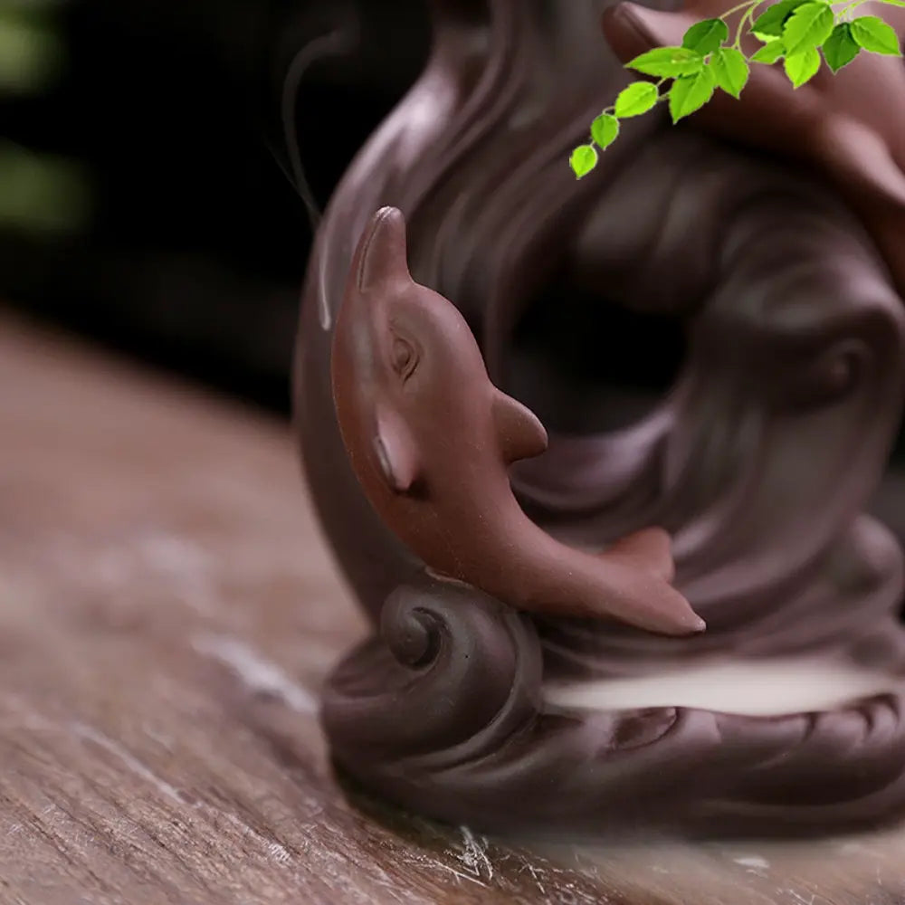 Dolphin Backflow Incense Burner Purple Clay Incense Stick Holder