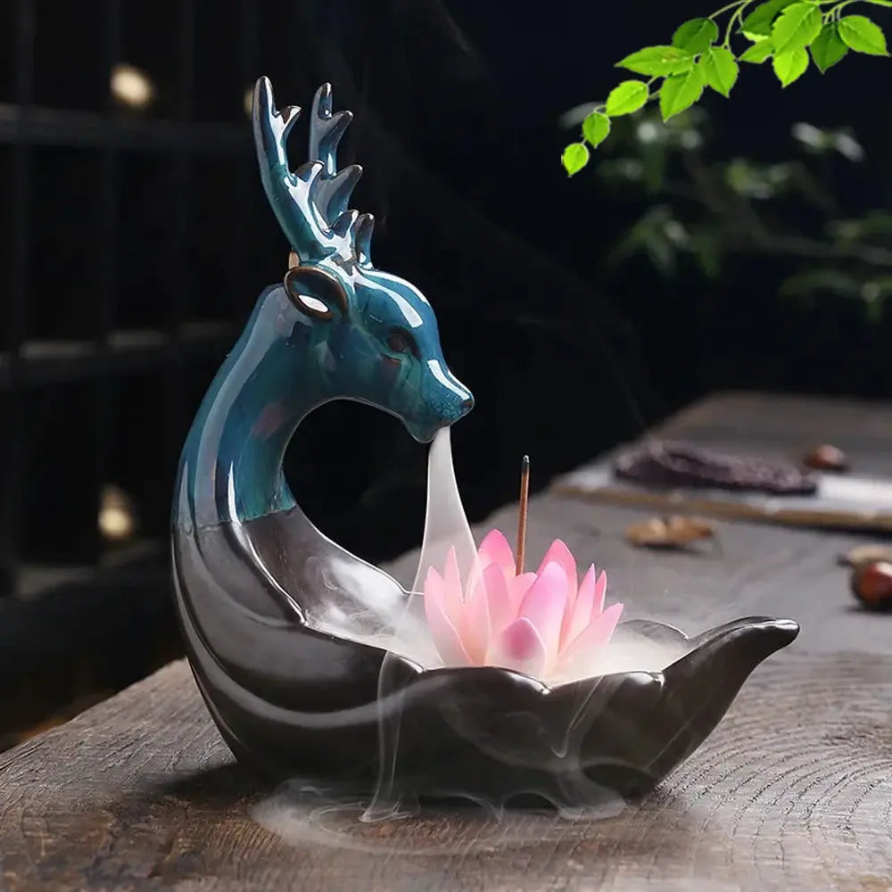 Exquisite Deer-Shaped Lotus Backflow Incense Burner - Ceramic Incense Waterfall