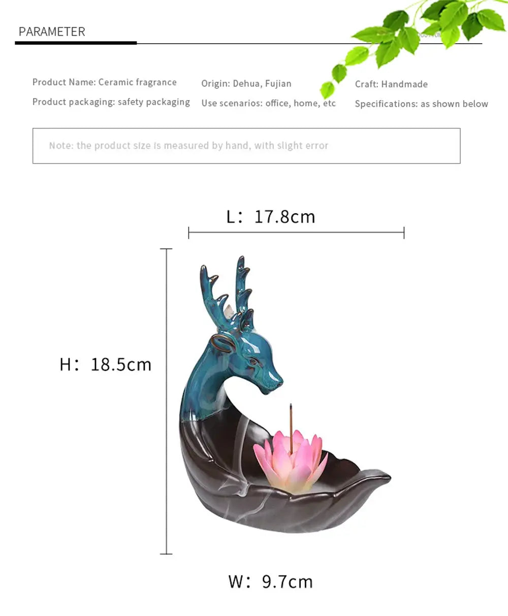 Exquisite Deer-Shaped Lotus Backflow Incense Burner - Ceramic Incense Waterfall