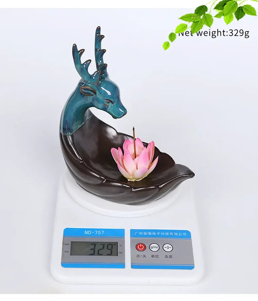 Exquisite Deer-Shaped Lotus Backflow Incense Burner - Ceramic Incense Waterfall