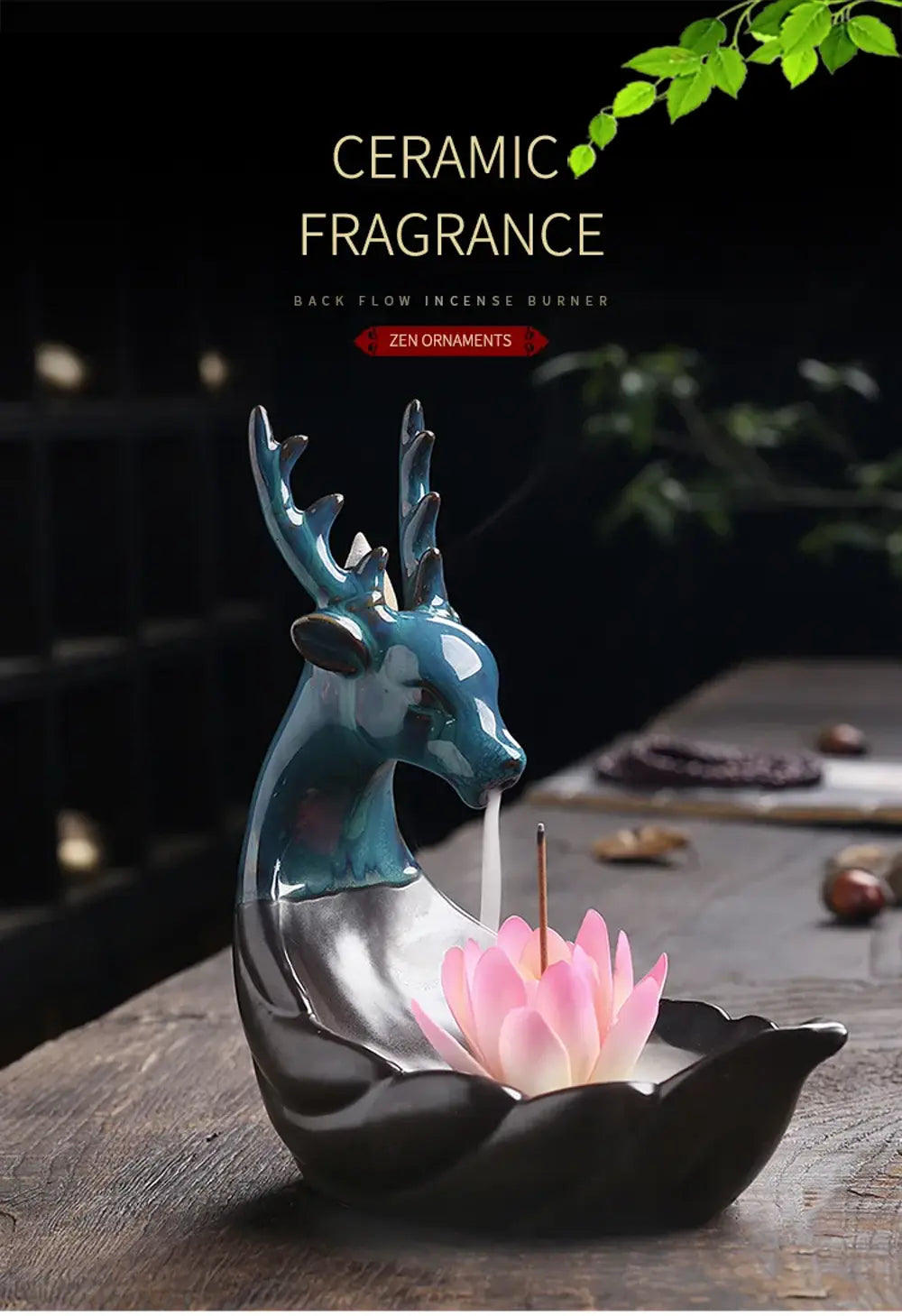 Exquisite Deer-Shaped Lotus Backflow Incense Burner - Ceramic Incense Waterfall