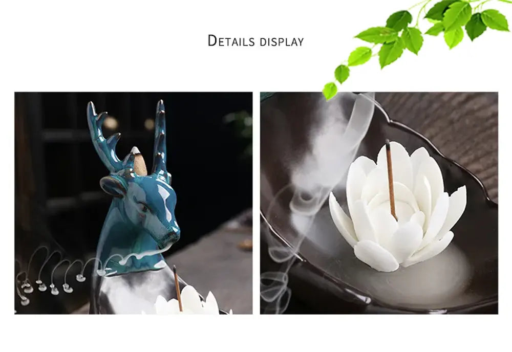 Exquisite Deer-Shaped Lotus Backflow Incense Burner - Ceramic Incense Waterfall