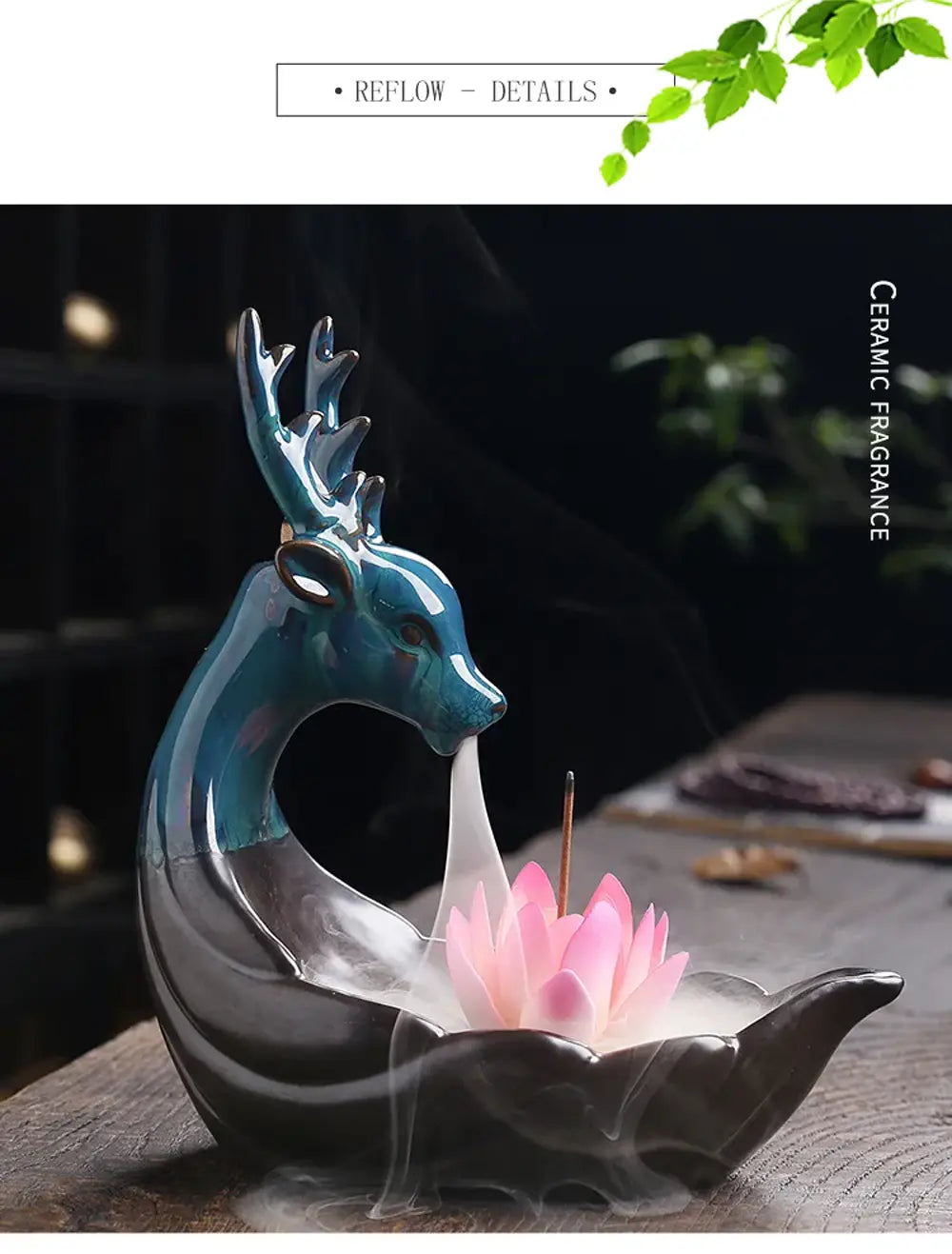 Exquisite Deer-Shaped Lotus Backflow Incense Burner - Ceramic Incense Waterfall