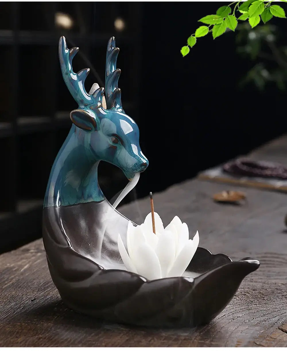 Exquisite Deer-Shaped Lotus Backflow Incense Burner - Ceramic Incense Waterfall