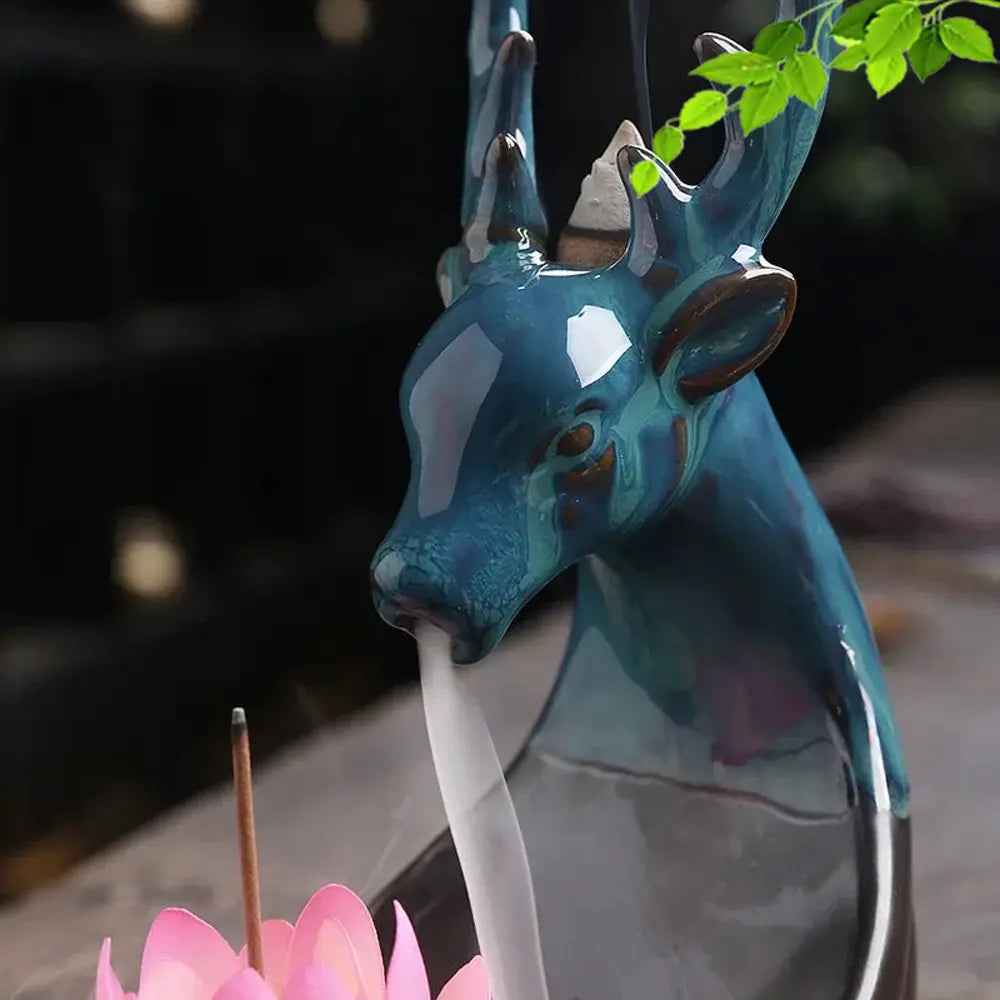 Exquisite Deer-Shaped Lotus Backflow Incense Burner - Ceramic Incense Waterfall