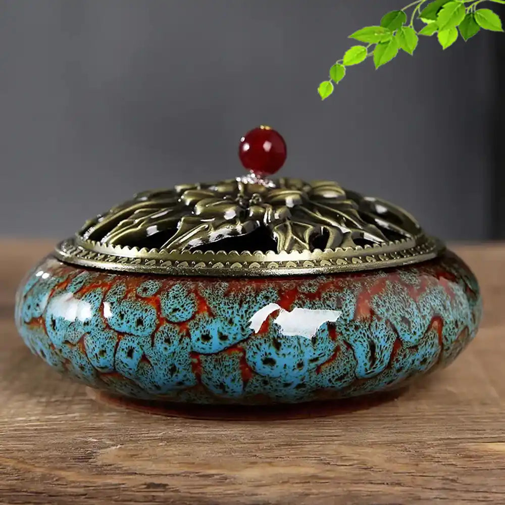 Large Royal Lucky Black Glaze Ceramic Incense Burner With Lid 10 Styles
