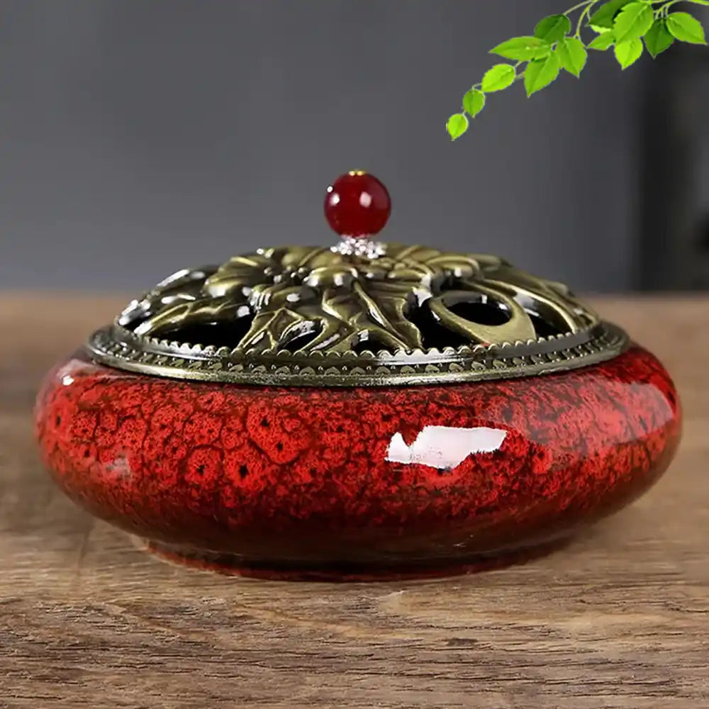 Large Royal Lucky Black Glaze Ceramic Incense Burner With Lid 10 Styles