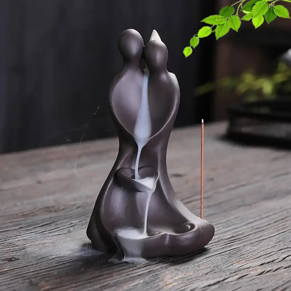 Love Each Other Backflow Incense Burner - Waterfall Smoke, Purple Clay, Multiple Designs