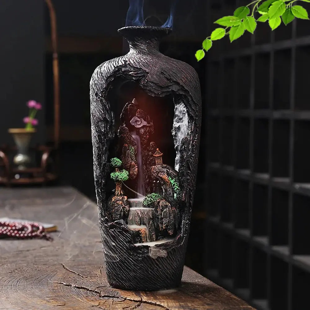 Mountain River Vase Resin Waterfall Backflow Incense Burner