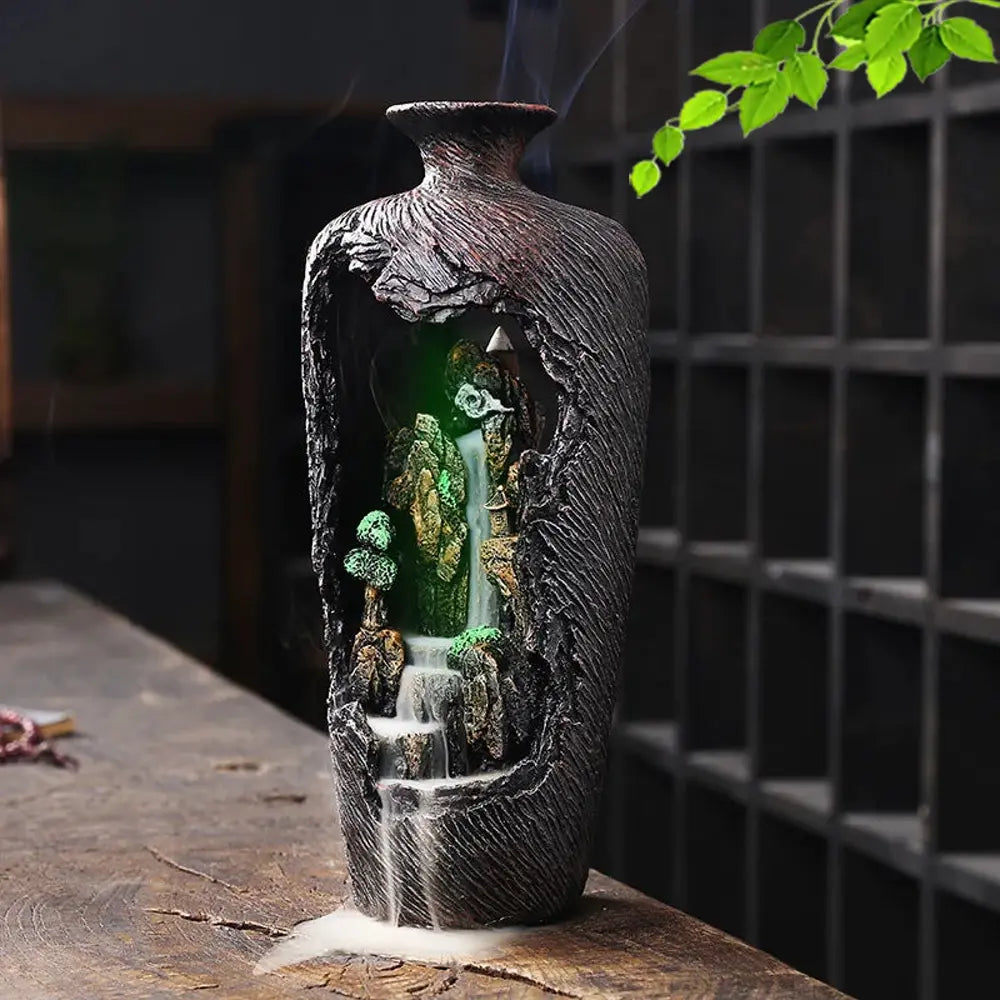 Mountain River Vase Resin Waterfall Backflow Incense Burner