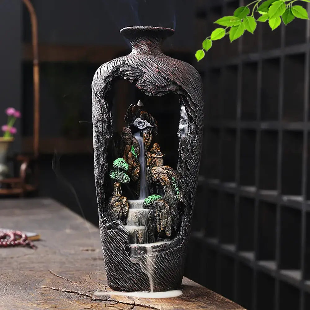 Mountain River Vase Resin Waterfall Backflow Incense Burner