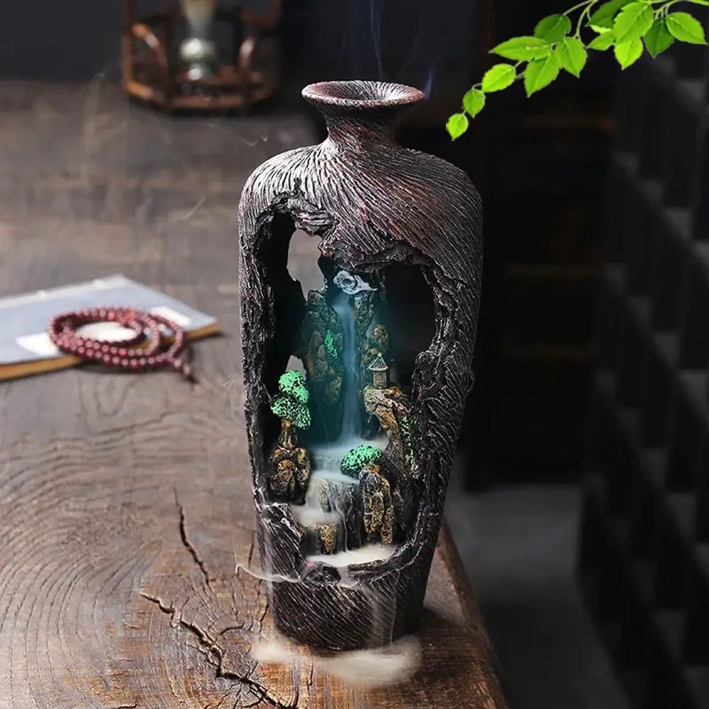 Mountain River Vase Resin Waterfall Backflow Incense Burner