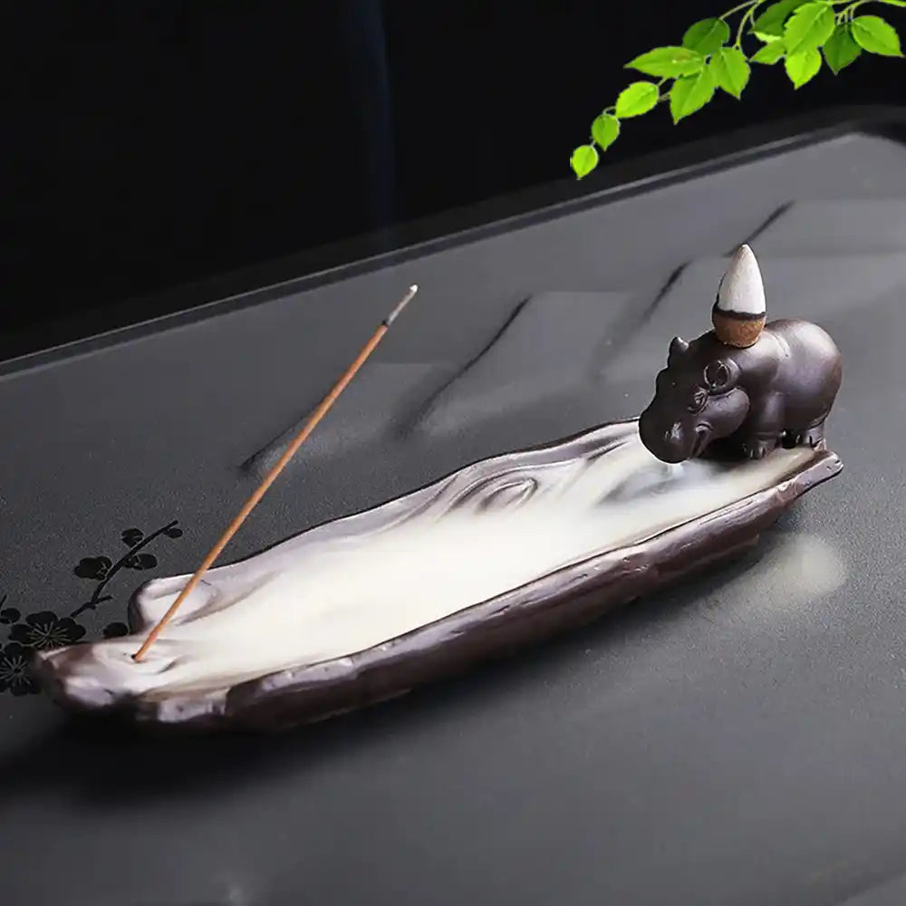 Purple Sand Backflow Incense Burner - Elephant Rhino Hippo Incense Holder