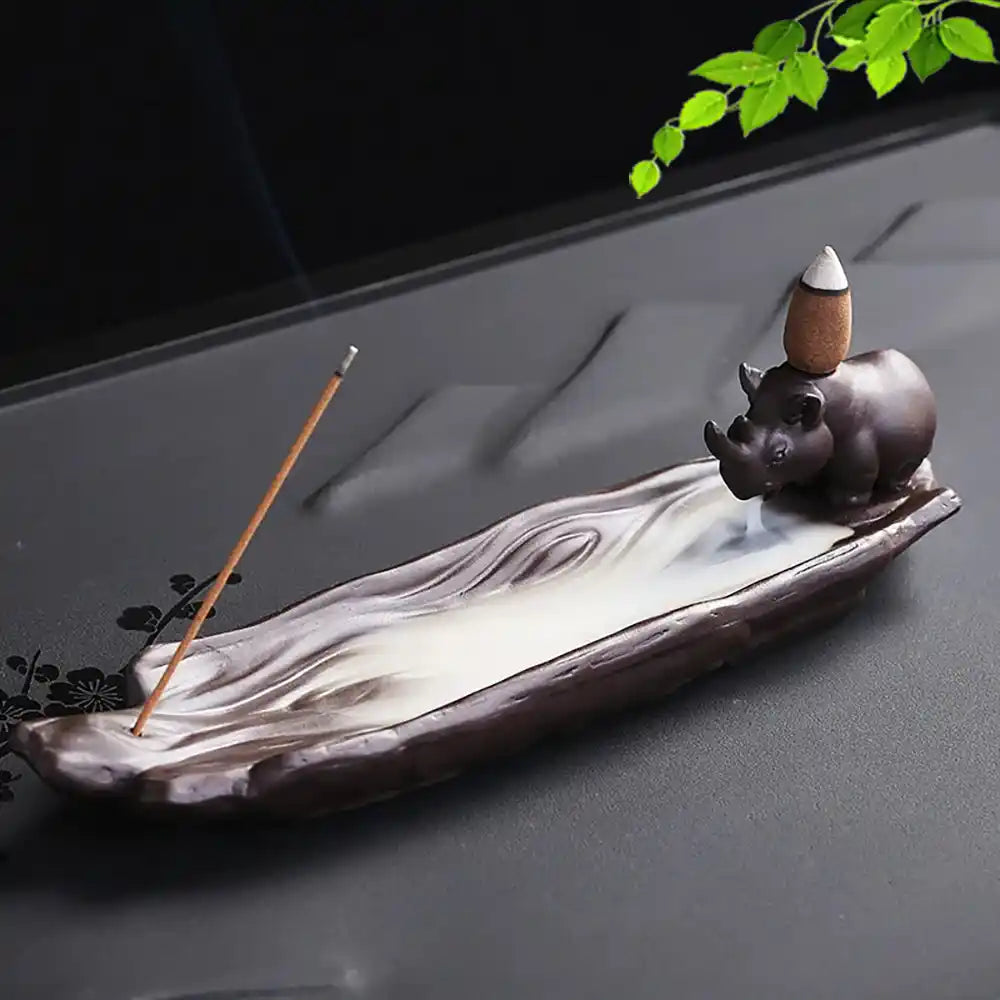 Purple Sand Backflow Incense Burner - Elephant Rhino Hippo Incense Holder