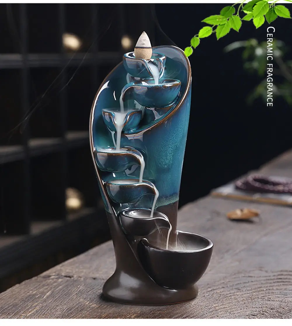 Torch Design Backflow Incense Burner Ceramic Handmade Multi-Level Incense Waterfall