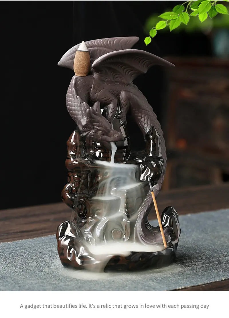 Vigilant Guardian Dragon Incense Burner Ceramic Pterosaur Waterfall Incense Burner