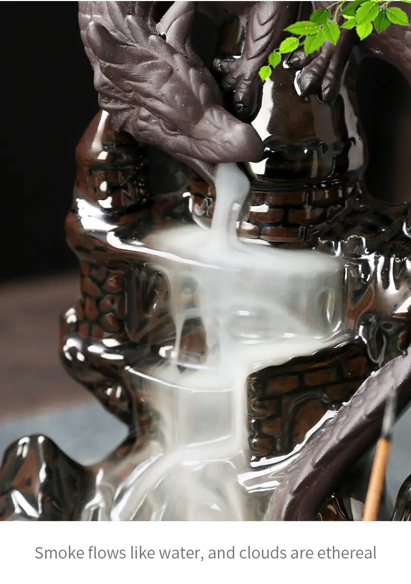 Vigilant Guardian Dragon Incense Burner Ceramic Pterosaur Waterfall Incense Burner