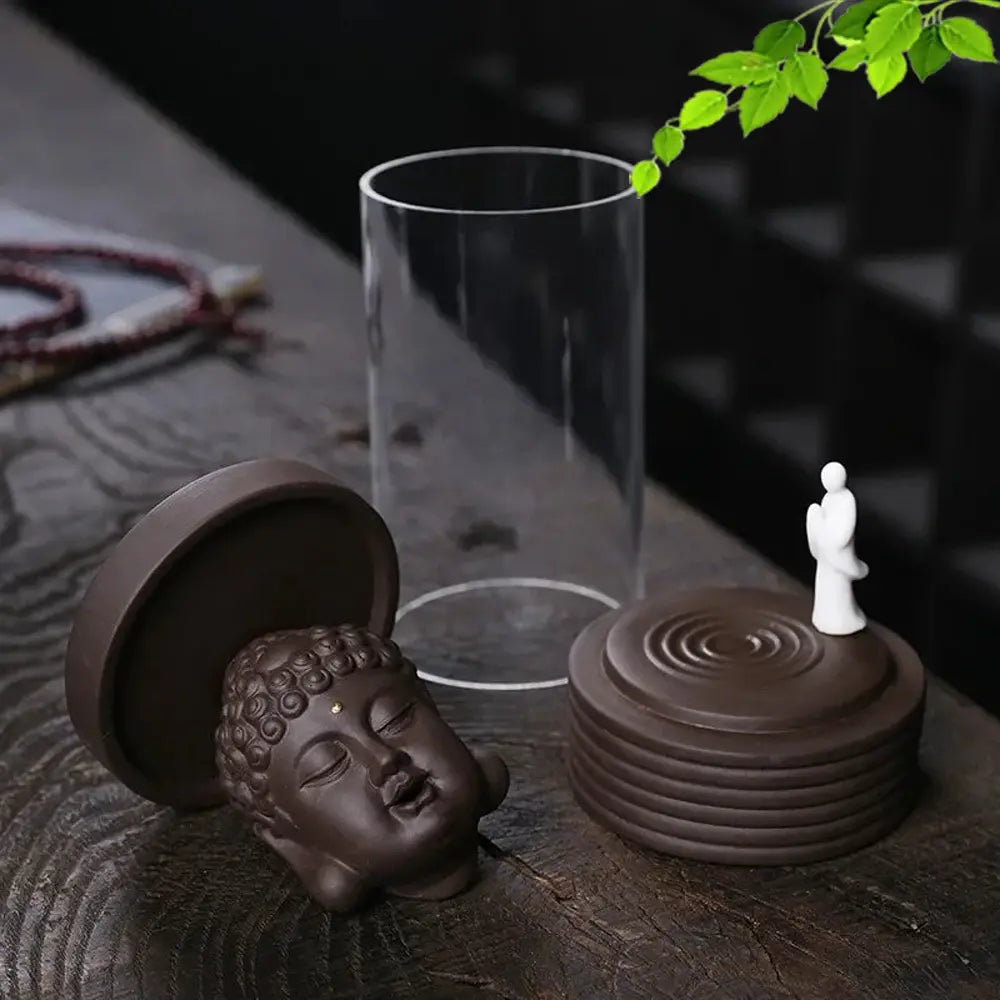 Zen Ceramic Buddha Monk Backflow Incense Burner with Windproof Cover