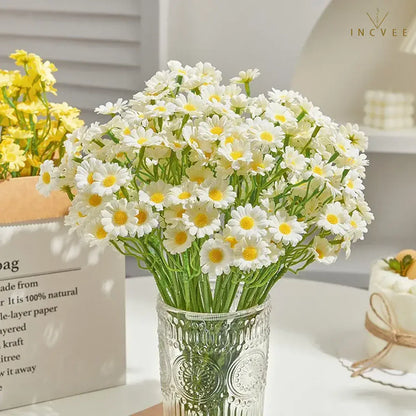 12 realistische Seiden-Gänseblümchen – Zarte Tischdekoration mit mehreren Stielen, biegsamer Draht, 26 cm