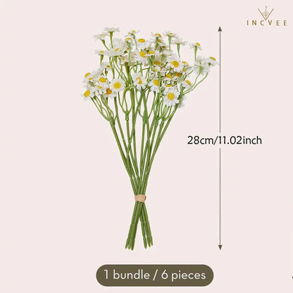 12 realistische Seiden-Gänseblümchen – Zarte Tischdekoration mit mehreren Stielen, biegsamer Draht, 26 cm