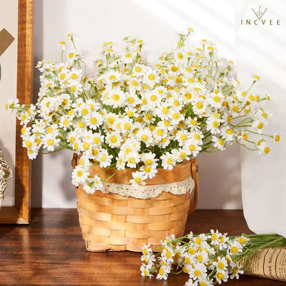 12 realistische Seiden-Gänseblümchen – Zarte Tischdekoration mit mehreren Stielen, biegsamer Draht, 26 cm