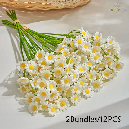 12 realistische Seiden-Gänseblümchen – Zarte Tischdekoration mit mehreren Stielen, biegsamer Draht, 26 cm