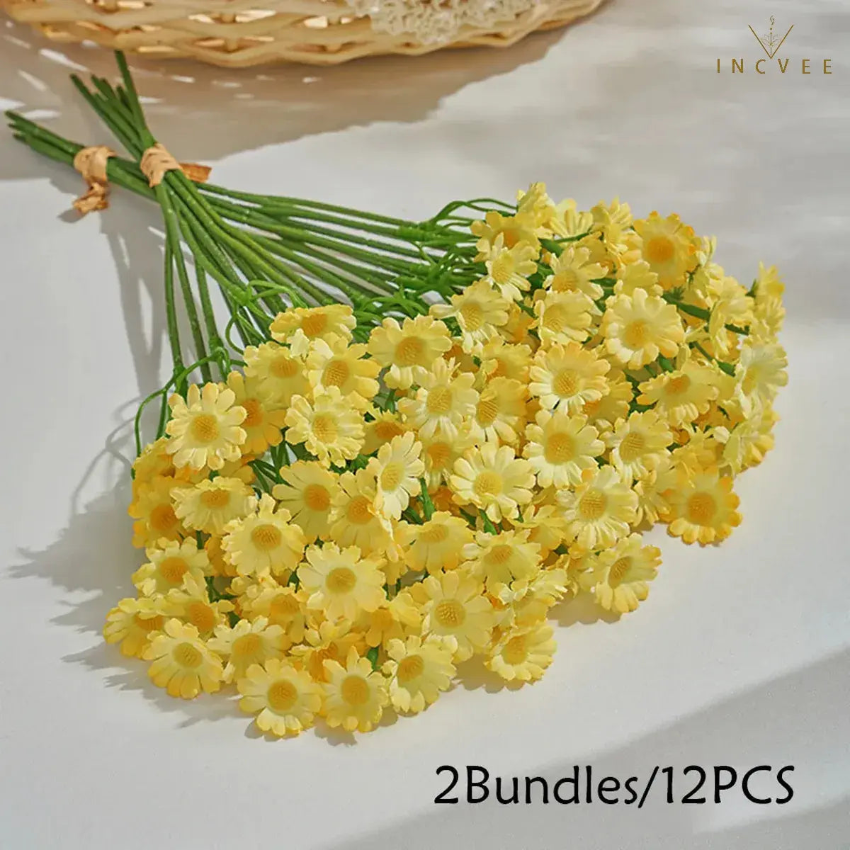 12 realistische Seiden-Gänseblümchen – Zarte Tischdekoration mit mehreren Stielen, biegsamer Draht, 26 cm