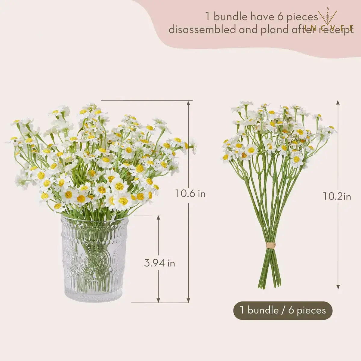12 realistische Seiden-Gänseblümchen – Zarte Tischdekoration mit mehreren Stielen, biegsamer Draht, 26 cm
