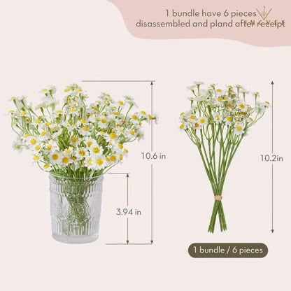 12 realistische Seiden-Gänseblümchen – Zarte Tischdekoration mit mehreren Stielen, biegsamer Draht, 26 cm