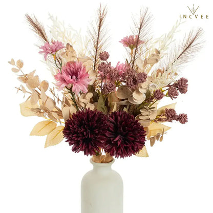 1/3 Stück 17" Boho-Strauß in Trockenoptik - Mischung aus künstlichen Chrysanthemen, Hortensien und Pampasgras, Modern Gallery Refinement