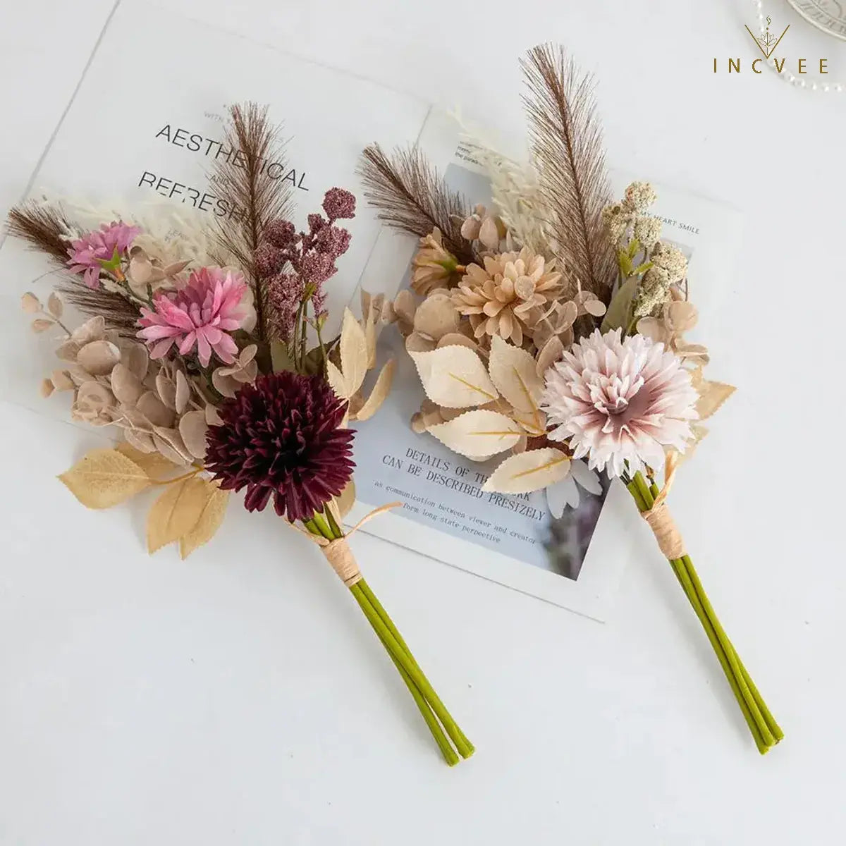 1/3 Stück 17" Boho-Strauß in Trockenoptik - Mischung aus künstlichen Chrysanthemen, Hortensien und Pampasgras, Modern Gallery Refinement