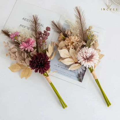 1/3 Stück 17" Boho-Strauß in Trockenoptik - Mischung aus künstlichen Chrysanthemen, Hortensien und Pampasgras, Modern Gallery Refinement
