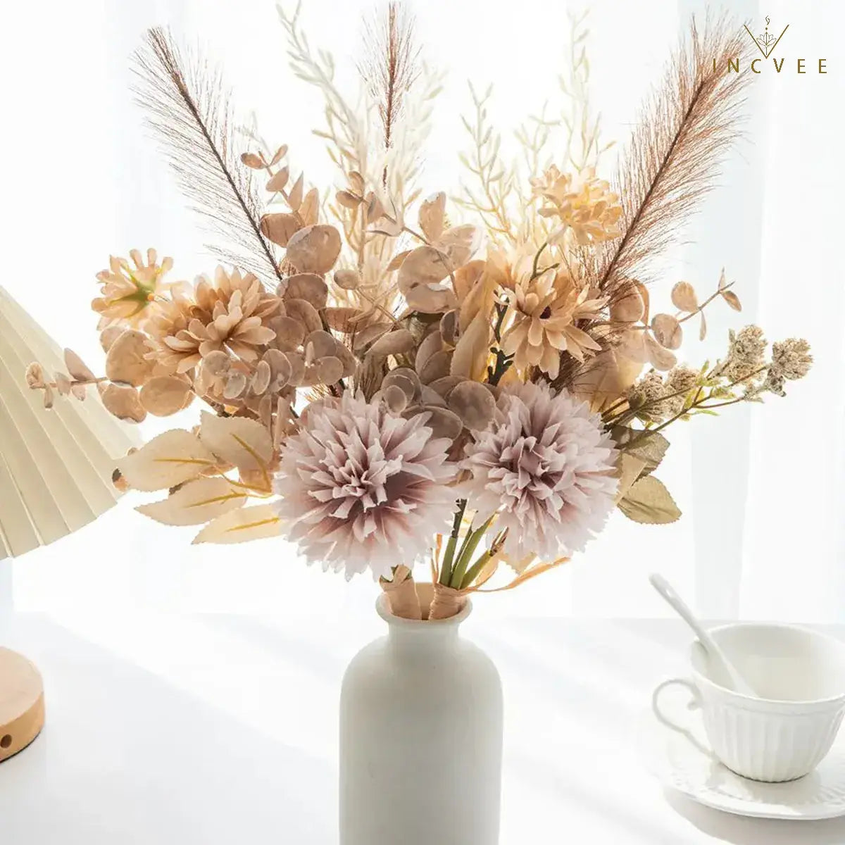 1/3 Stück 17" Boho-Strauß in Trockenoptik - Mischung aus künstlichen Chrysanthemen, Hortensien und Pampasgras, Modern Gallery Refinement