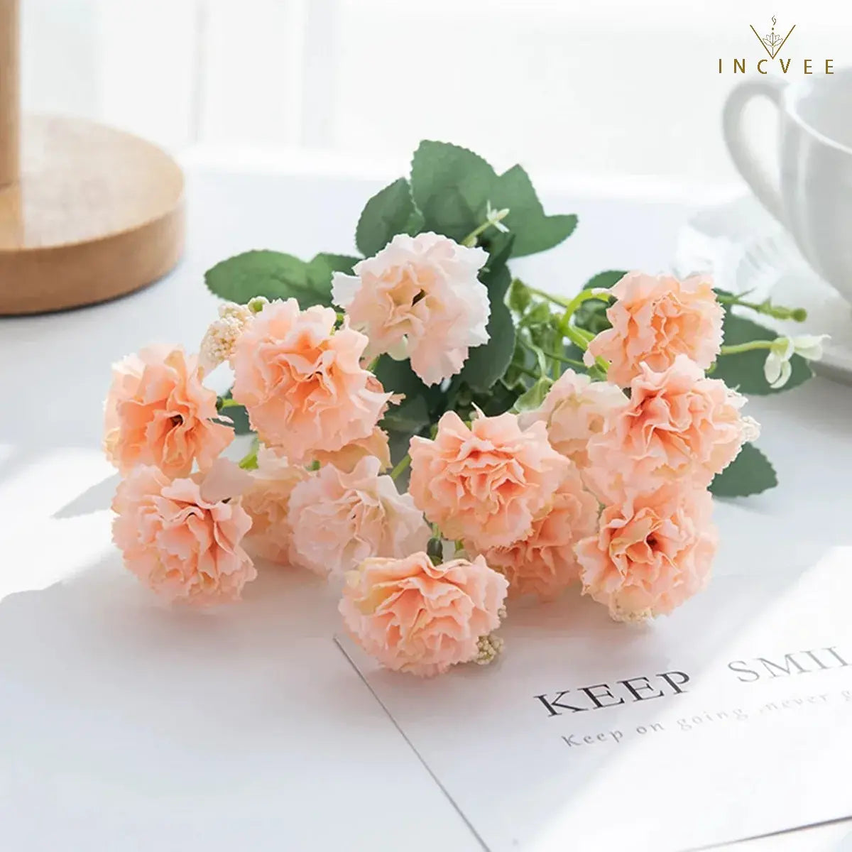 15-köpfiger Seidennelkenstrauß – Mehrarmiger DIY-Blumenstrauß für Bögen und Girlanden, weich, 30 cm