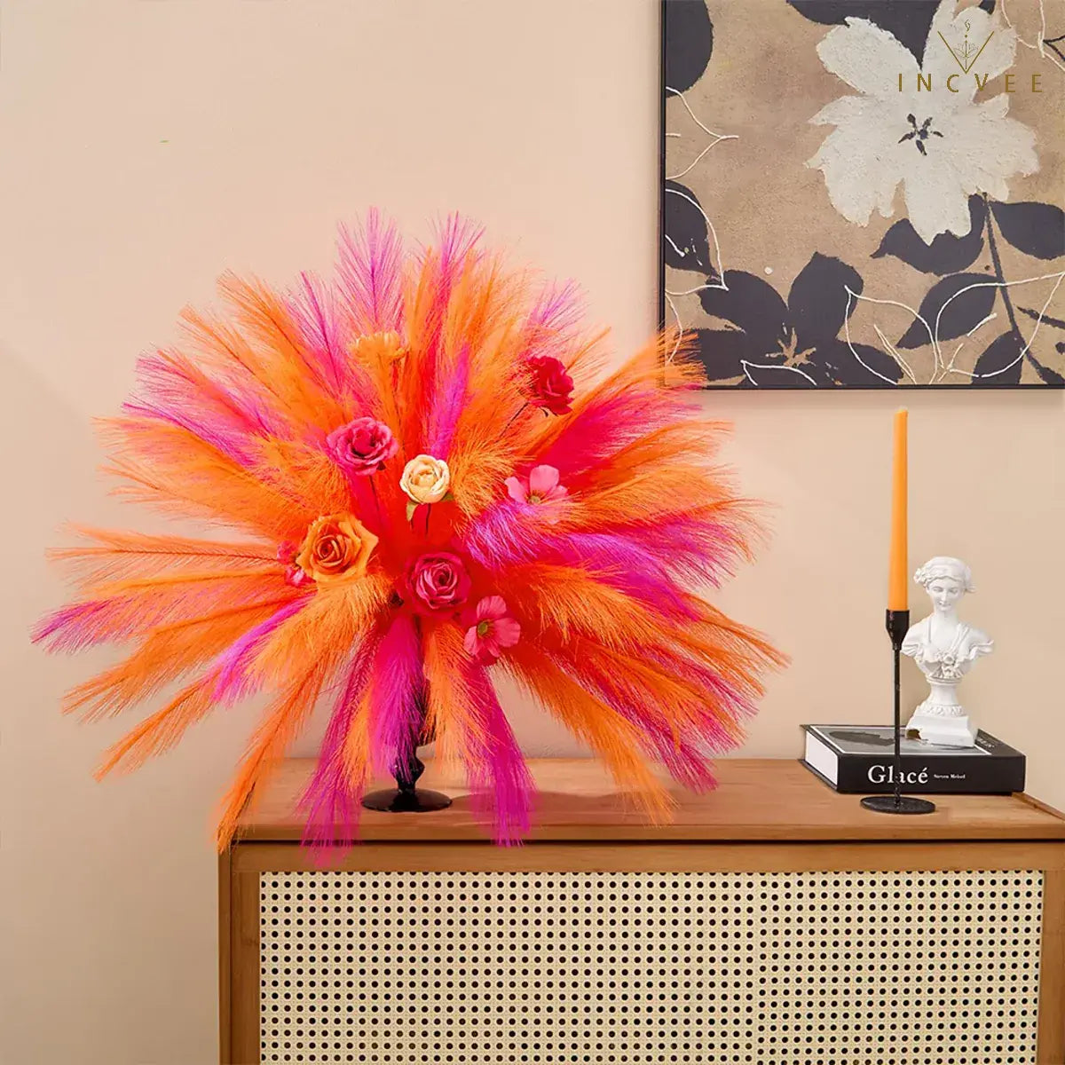 20 Stück 55 cm langes künstliches Pampasgras – Boho-Chic, farbenfrohe Schilfhalme, warme, zeitlose Oase, flauschige, nicht haarende Halme