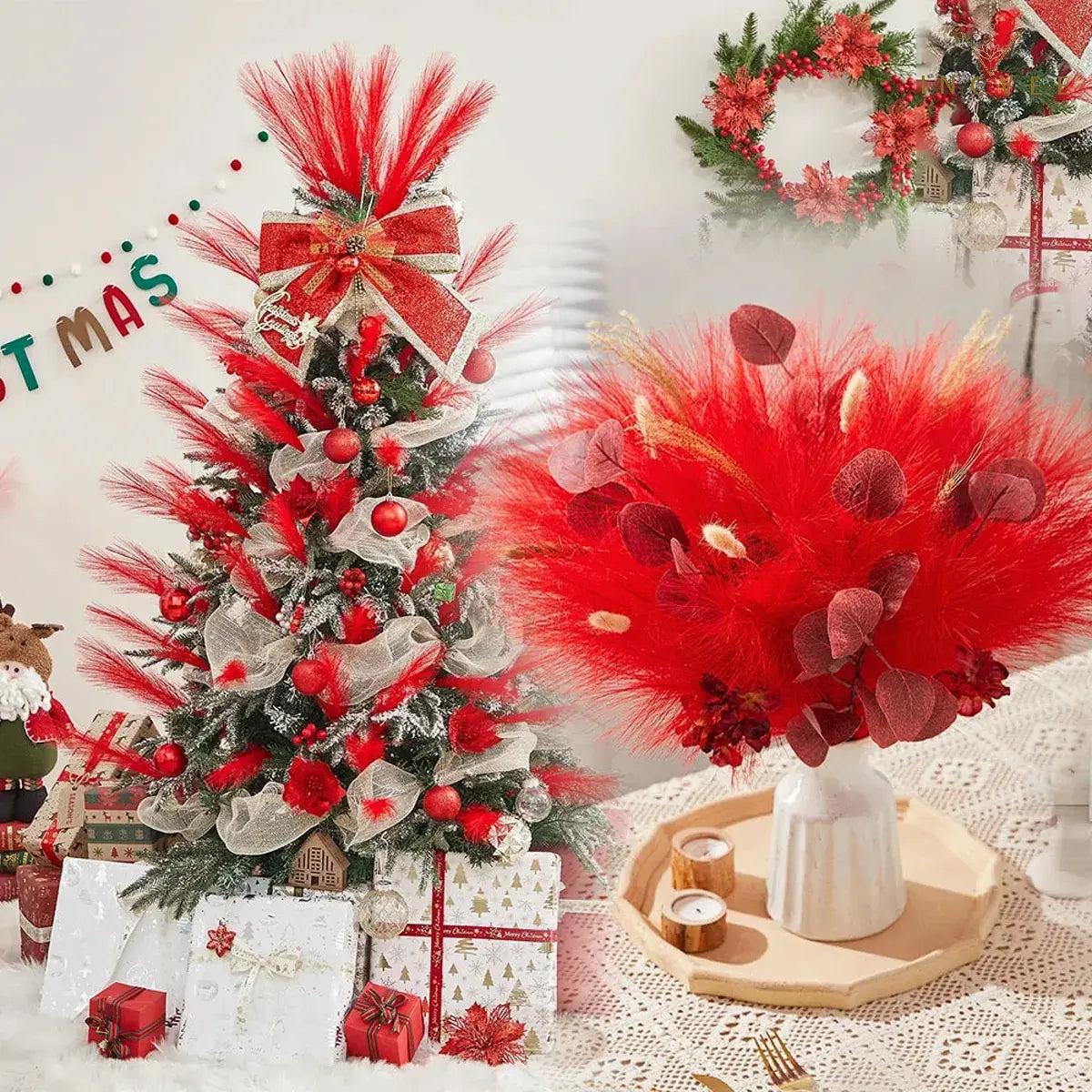 20 Stück 55 cm langes künstliches Pampasgras – Boho-Chic, farbenfrohe Schilfhalme, warme, zeitlose Oase, flauschige, nicht haarende Halme