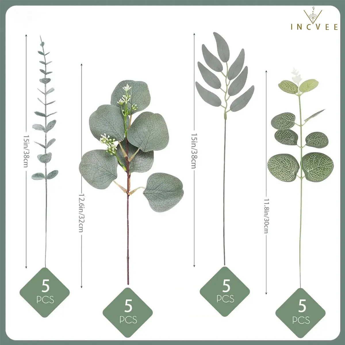 20 künstliche Eukalyptuszweige (gemischt) – 4 Sorten, biegsam, minimalistisch