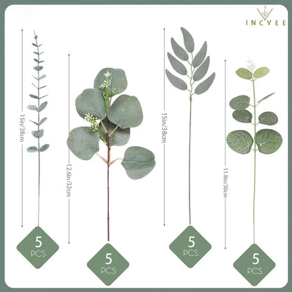 20 künstliche Eukalyptuszweige (gemischt) – 4 Sorten, biegsam, minimalistisch