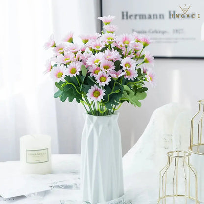 Künstliche Seiden-Gänseblümchen (21 Köpfe) für den Außenbereich – farbecht, biegsame Drahtstiele, 32 cm, kleine Wildblumen