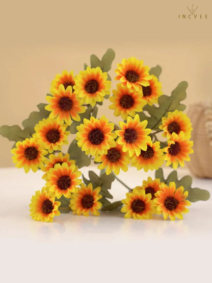 Künstliche Seiden-Gänseblümchen (21 Köpfe) für den Außenbereich – farbecht, biegsame Drahtstiele, 32 cm, kleine Wildblumen