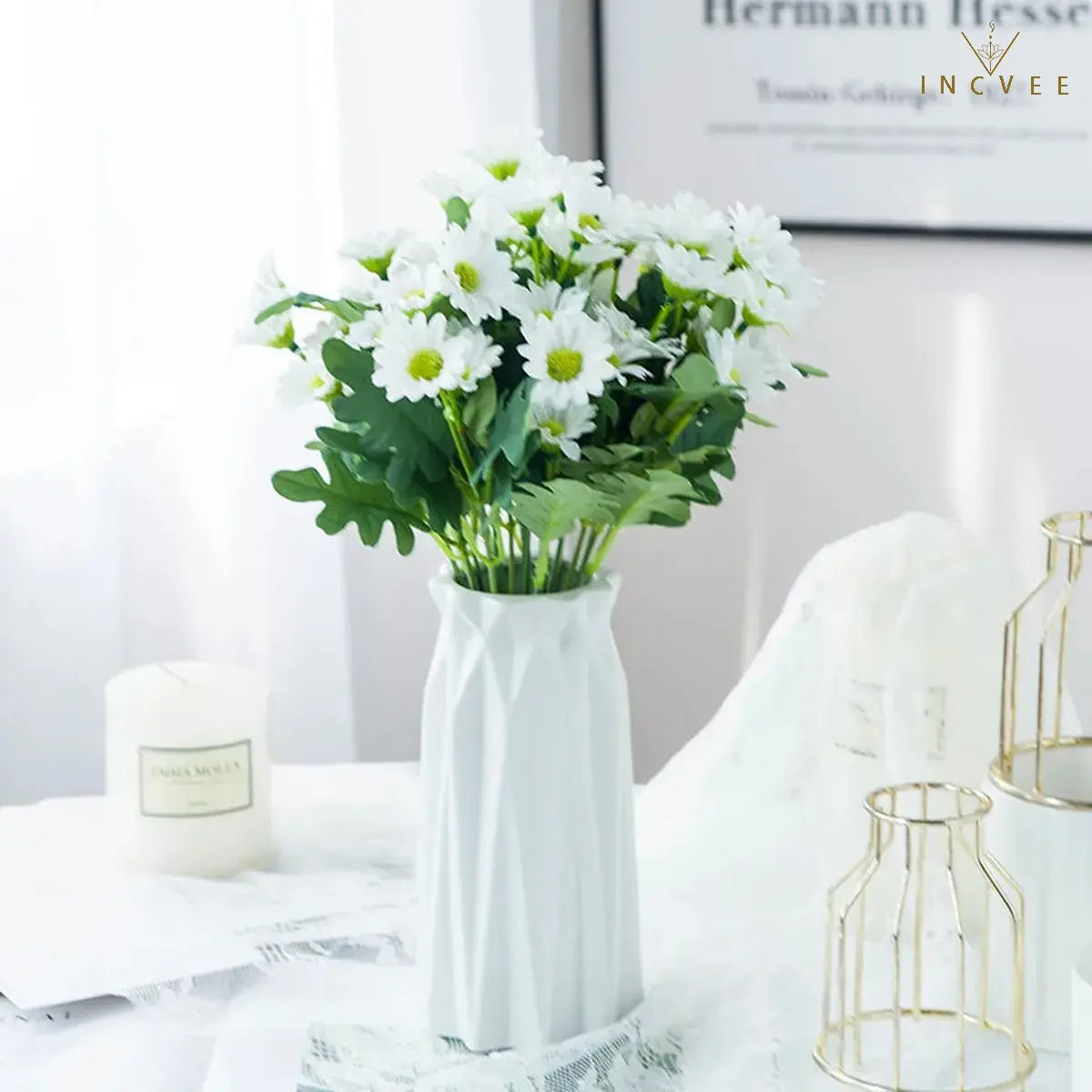 Künstliche Seiden-Gänseblümchen (21 Köpfe) für den Außenbereich – farbecht, biegsame Drahtstiele, 32 cm, kleine Wildblumen