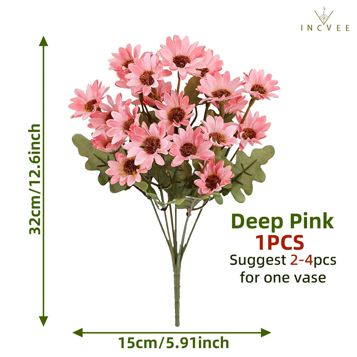 Künstliche Seiden-Gänseblümchen (21 Köpfe) für den Außenbereich – farbecht, biegsame Drahtstiele, 32 cm, kleine Wildblumen